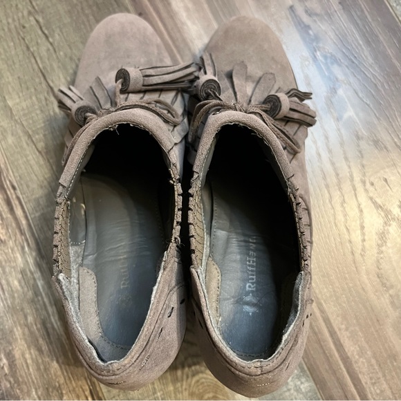 Ruff Hewn Womens Ginger Suede Block Heel Tie Tassel Fringe Gray Bootie Size 9 - Picture 3 of 13